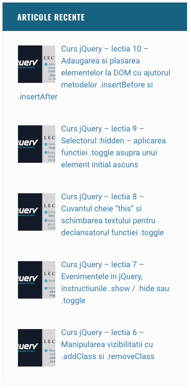 Vizualizarea imaginilor pentru articolele recente in sidebar